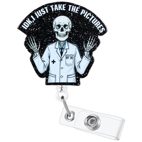IDK I Just Take The Pictures Funny Radiology Skeleton RT Nurse Badge Reel