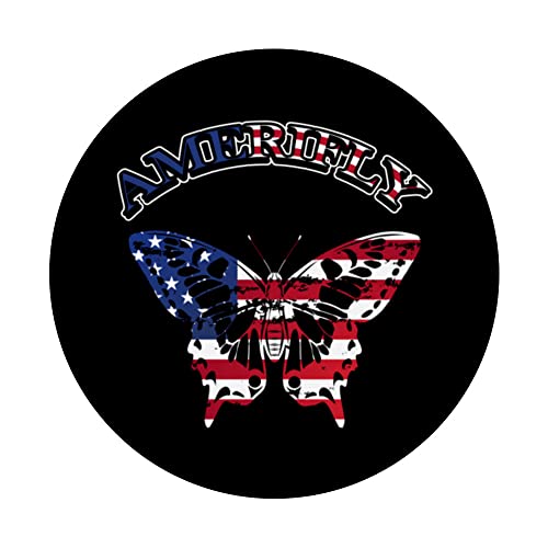 Amerifly 4th of July Butterfly Wing Independence Day PopSockets Swappable PopGrip, Black - Image 3