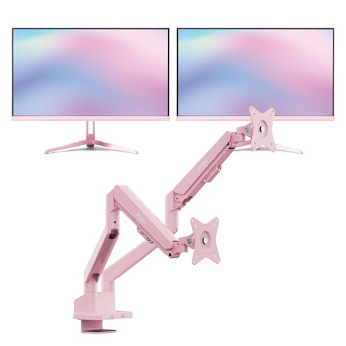 Image of Pixio Two PX246 Wave Pink 24 inch 120Hz Refresh Rate FHD 1080p Resolution IPS Panel 4ms GTG Response Time Gaming Monitor and PS1D Wave Pink Dual Monitor Arm