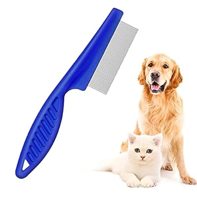 Flea Comb for Cat Dog, Stainless Steel Fine Tooth Flea Lice Tear Stain Remover Comb, Long Handle Pet Grooming Tool, 18cm