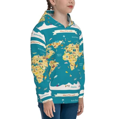 World Map With Landmarks Kids Pullover Hoodies Boys Sweatshirts Girls Athletic Clothes with Pocket3