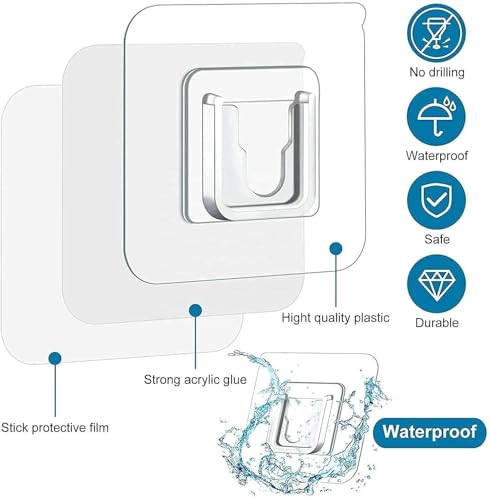 Image of Double Sided Self Adhesive Wall Hooks | Heavy Duty Sticker Hooks | No Drill Reusable Male Female Hooks for Bathroom, Kitchen, Socket Box, Router, Home & Office Organization Pack of 10