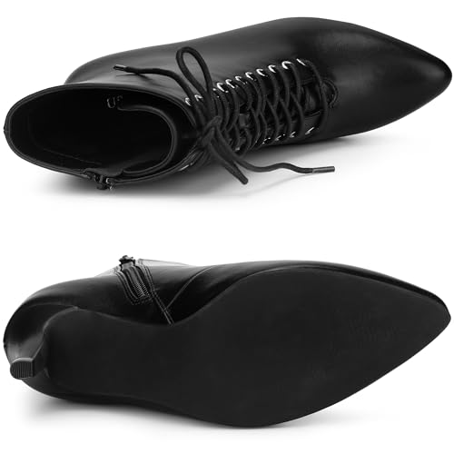 Allegra K Women's Pointy Toe Lace Up Stiletto Heel Ankle Boots4