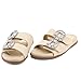 SHUSHOP Women’s Bridget Double Strap Flat Slide Sandal with Crystal Rhinestone Buckles - Bone Woven, 7