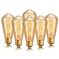 Sevici Edison Light Bulb 60W 6 Pack, ST64 Vintage E26 Incandescent Light Bulbs, 2200K Warm Dimmable Amber Spiral Filament, Antique Style Retro Glass Decorative Bulb for Table Lamp Home Office