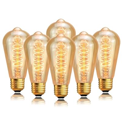 Sevici Edison Light Bulb 60W 6 Pack, ST64 Vintage E26 Incandescent Light Bulbs, 2200K Warm Dimmable Amber Spiral Filament, Antique Style Retro Glass Decorative Bulb for Table Lamp Home Office