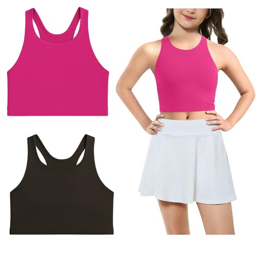 Image of Beat Street Girls Tank Tops - 2 Pack Double Lined Racerback Sleeveless Yoga Dance Crop Top - Made in USA