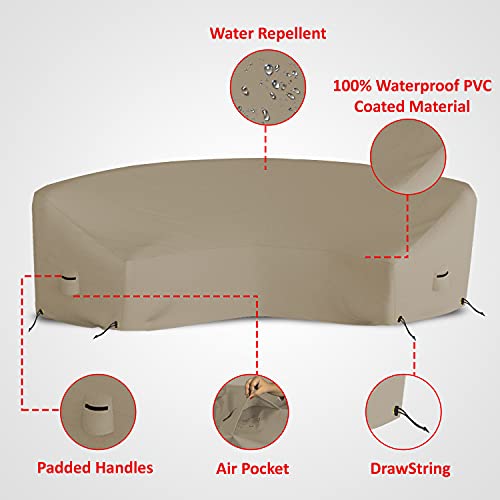 Covers & All Outdoor Curved Couch Sofa Cover With Air Pockets And Drawstrings, 12 Oz Waterproof Weather Resistant Patio Furniture Sectional Sofa Cover (150" L X 36" W X 38" H X 112" Fl Inches, Beige) #TOP3
