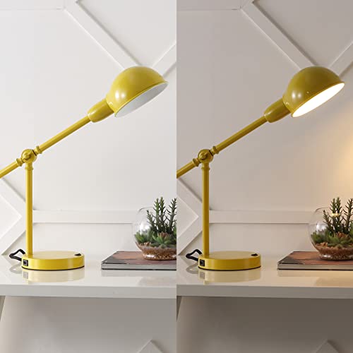 JONATHAN Y 20.25" Yellow Vintage Industrial Iron Adjustable Task Lamp with USB Charging Port for Office Desk, Metal Yellow Dome Shade, LED Bulb Included (JYL7123C) by JONATHAN Y - Image 3