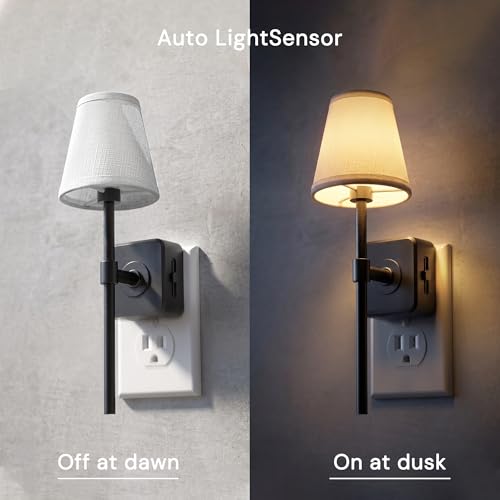 Image of L LOHAS LED Night Light, 2 Pack Night Lights Plug Into Wall with 0-100 LM Dimmable, Premium Fabric Linen Shade Plug in Night Light, 3000K Warm LED Wall Night Light Bedroom, Living Room, Decor