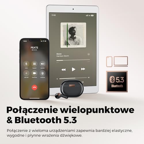 SoundPEATS Air4 Pro Bezprzewodowe słuchawki douszne Bluetooth 5.3 AptX Lossless, Adaptacyjna hybrydowa aktywna redukcja szumów, z 6 mikrofonami Aptx Voice do połączeń, 26 godzin, wiele połączeń