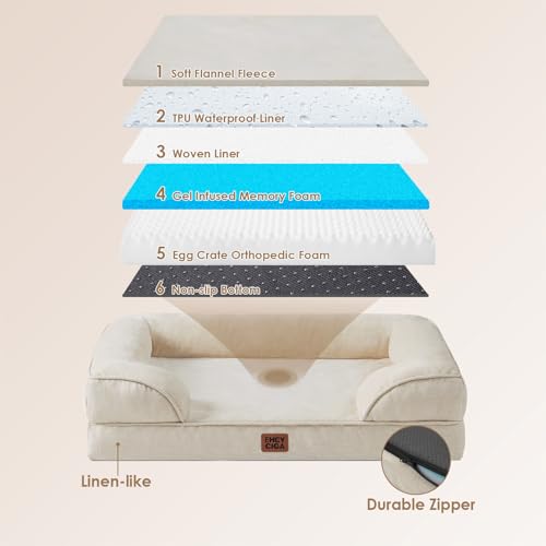 Image of EHEYCIGA Orthopedic Dog Bed for Medium Dogs, Waterproof Memory Foam With Sides, Non-Slip Bottom, Egg-Crate Foam Couch, Washable Removable Cover, Beige