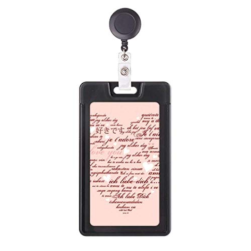 Porte-badge rétractable cœur rose/blanc double face attache rotative