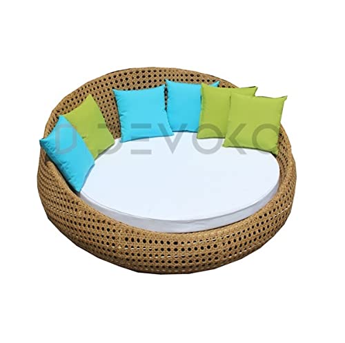 Image of DEVOKO Outdoor Double Seater Wicker Patio Weatherproof Daybed with Water-Resistant Cushions Furniture for Poolside,Garden,Balcony,Terrace(Honey Wicker & White Cushion)