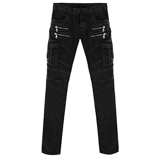 Into Men's Skinny Distressed Pencil Pants Slim Straight Fit Zipper Jeans4