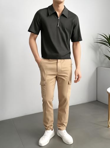 Image of Mack Jonney Ribbed |Regular Fit | Half Sleeves 100% Cotton Polo Neck Self Design with Zip T-Shirt for Men-M826