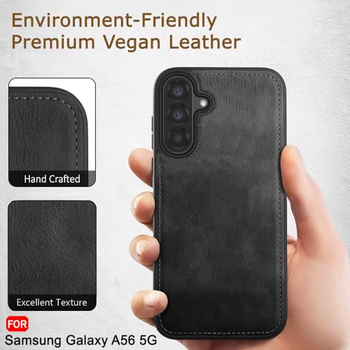 Image of TheGiftKart Genuine Leather Finish Back Cover Case for Samsung Galaxy A56 5G | Shockproof Design | Raised Edges for Camera & Screen Protection | Stunning Minimalist Case Cover for Samsung A56 (Black)
