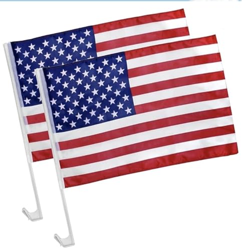 2 pieces Pack: Car window USA Flag/Double Sided Printed Polyester car window Flag/Sports Flag Perfect for Festival Celebrations Parades