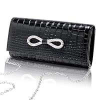 Larcenciel Pochettes et Clutches Femme en Crocodile, Sacoche Femme Bandoulière Élégante en Cuir de PU avec Chaîne Détachable, Sac à Main Noir pour Soirée ou Jour, Party, Mariage(22 x 11 x 4.5cm)