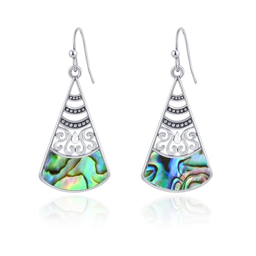 Handmade Abalone Shell Dangle Earrings | Vintage Silver Triangle Drop Boho Jewelry | 1.5in Ocean Shell Gift for Beach Weddings, Sensitive Ears & Bohemian Lovers