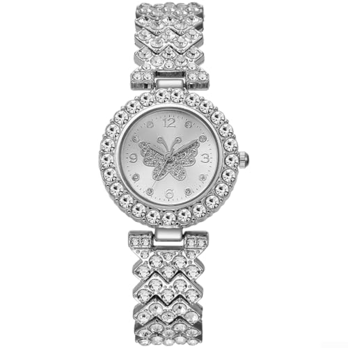 Damen Quarzuhr Schmetterling Voll Diamant Edelstahlarmband(Silver)