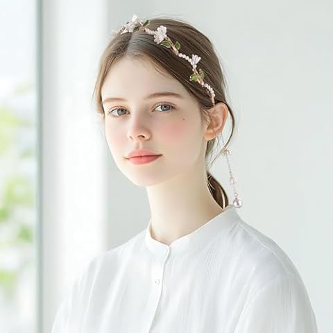 COMNICO Crystal Tassel Flower Headband Cover