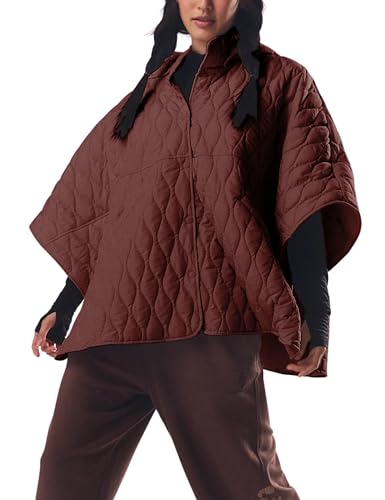 Yidarer Womens Lightweight Quilted Puffer Jacket Oversized Poncho Hooded Half Sleeve Button Down Coat with Pockets