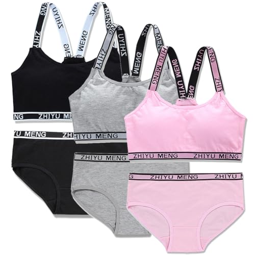Soft Cotton Elastic Breathable Training Bra and Underwear Set for Teen Girls 8-18 Years Old