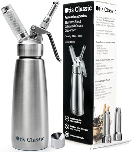 Otis Classic 304 Stainless Steel Whipped Cream Dispenser, 500ml w/ 3 Decorating Nozzles - Commercial...