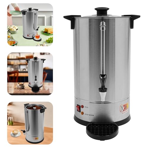 15L Coffee Urn 1500W Electric Hot Water Dispenser Modern Coffee Pot Maker with Faucet and Indicator Light for Wedding Party Catering Events Commercial and Home Use, Silver & Black