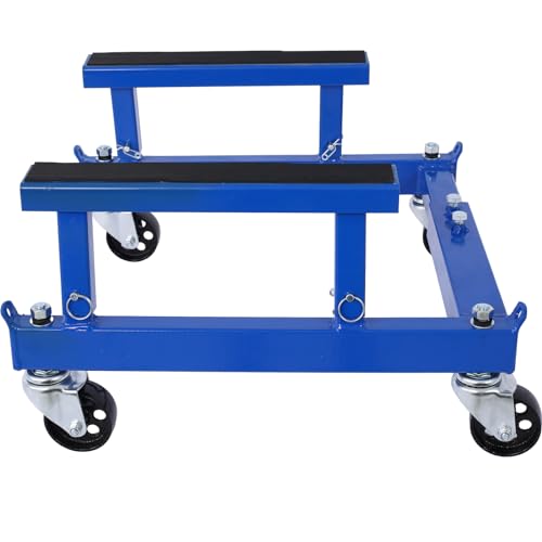 Garvee Heavy Duty Motorcycle ATV Engine Cradle Dolly 1500 Lbs Capacity Engine Stand with 4360 Swivel Wheels Adjustable Width & Height Rubber Pads & Tie-Down Points for Repair