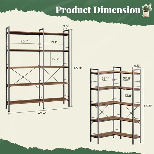 image for Huuger 5 Tier Bookshelf, L Shaped Corner Bookshelf with 10 Open Shelve