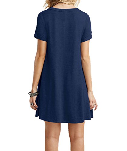 Molerani Women's Casual Plain Short Sleeve Simple T-Shirt Loose Dress Navy Blue L #TOP1