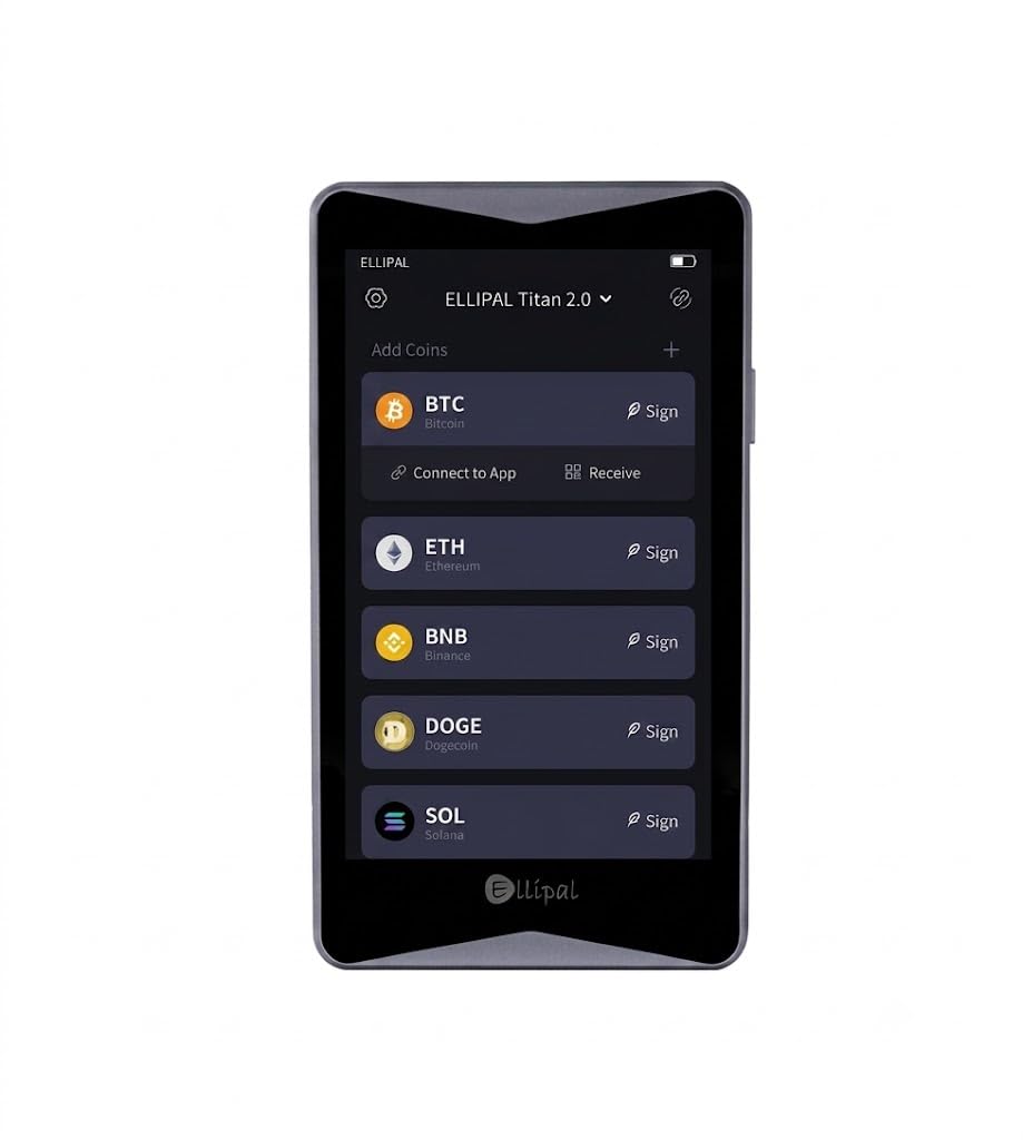 ELLIPAL Titan 2.0 Krypto-Wallet - 100% Offline-Hardware-Cold-Wallet mit Air-Gapped-Technologie, Bitcoin-Sicherheit, Speichern und Verwalten von Tausenden Coins und Tokens.