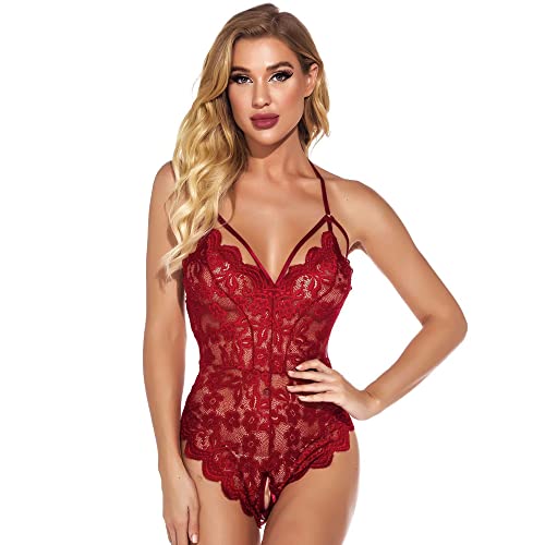 Bodystocking sous-vêtements en dentelle florale avec jeu de transparence