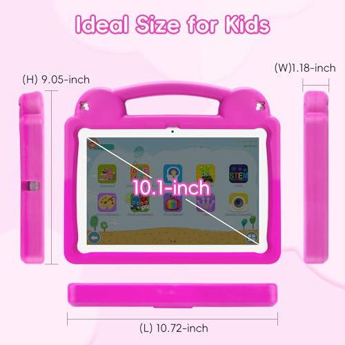 Image of Kids Tablet 10.1 Inch Android 14 Tablet for Kids, A523 Octa-Core, 8GB+64GB, 5000mAh Battery with Pink EVA Case, Wi-Fi 6 (2.4GHz & 5GHz), Parental Control, GMS