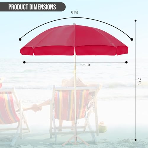 Image of OUTO 6ft /36in Garden Outdoor Umbrella with Stand Foldable Big Size Heavy Duty Waterproof Rain & UV Sun Protection Patio for Balcony Shedding Cantilever & Lawn (6 Feet /36 Inch Rib Arm, Red)