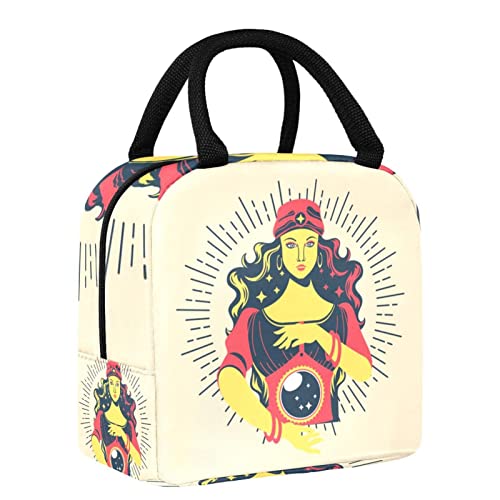 Image of Pretty Fortune Teller Holds Crystal Ball Lunch Bag Tote Bag for Women, Wide Open Insulated Cooler Bag Waterproof Leak-Proof Thermal Lunch Organizer Handbag