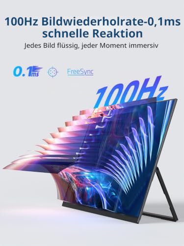 Newsoul Portable Monitor 21,5 Zoll, 100Hz Portable Gaming Monitor QLED 3000:1 FreeSync 450Nits mit USB-C & HDMI… – Ansicht 3