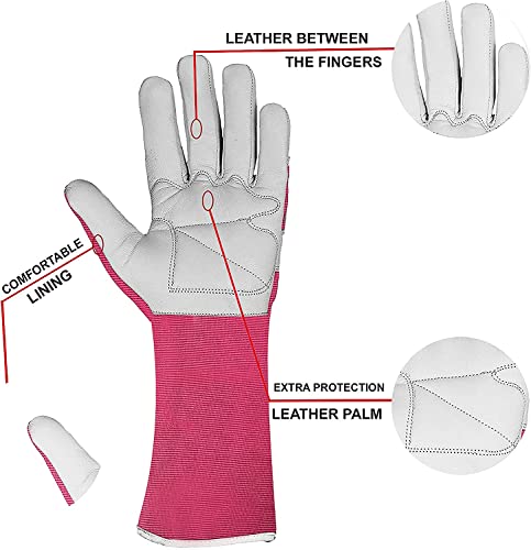 WFX Long Gardening Gloves Leather Ladies Men Women Durable Goatskin Garden Gloves Forearm Protection Thorn Proof Gardener Work Spandex Sleeves Rose Pruning Gift (Medium - Image 2