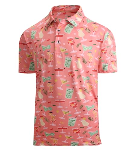 Alex Vando Mens Hawaiian Golf Shirt Moisture Wicking Digital Print Golf Shirts for Men