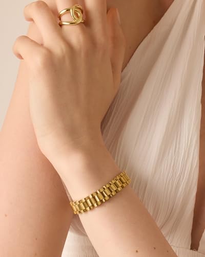 PAVOI 14K Gold Plated Waterproof Watch Strap Chain Bracelet for Women | Two Toned Mixed Metals Stainless Steel Chunky Link Bracelet3