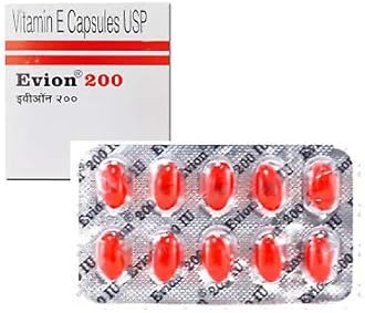 50 Evion 200mg Capsules Vitamin E for Glowing Face,Strong Hair,Acne,Nails, Glowing Skin 400mg,Control Hair Lossess