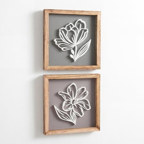 Tide and Tales 3D Botanical Floral Wall Art (Framed Set of 2) Rea...