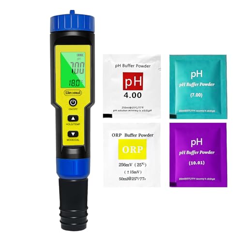 Ueomul pH Chlore Mètre Piscine 7 EN 1, Tester pH Chlore (FAC) TDS EC Salinité ORP et Température avec ATC, Testeur Qualité Eau étanche IP67, précision élevée...