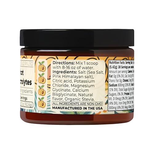 Image of Santa Cruz Paleo Electrolyte Powder, Apricot Flavor, Sugar Free Hydration Drink Mix with Himalayan Pink Salt, Sea Salt, Magnesium Glycinate, Potassium Chloride, Sweetened with Stevia, 30 Servings