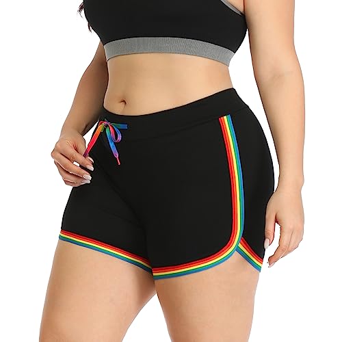Hde Womens Rainbow Striped Retro Fashion Dolphin Running Workout Shorts 3X #TOP2