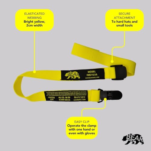 Image of BearTOOLS Yellow Fabric Helmet Lanyard Clip Dual Attachment 50cm /19 Inches Universal Fit, For all Hard Hats, Max Load 0.9KG 50CM (2)