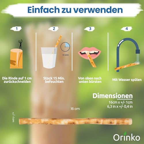 ORINKO® Miswak Siwak Zahnbürste x4 - Natürliche Zahnpflege mit Miswak-Stick - Bio Zahnholz für gesunde Zähne - Traditionelle Zahnreinigung für Mensch & Umwelt - Frisch verpackt