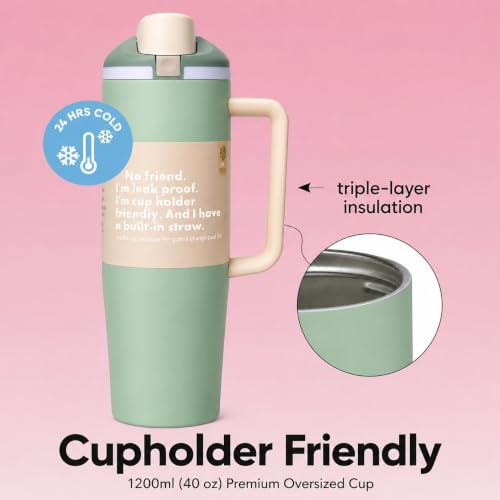 Image of HomeCloud 1200ML Stainless Steel Water Bottle - Double-Wall Vacuum Insulated, Leakproof Straw Lid, BPA-Free Reusable Travel Flask with Two-Way Spout for Gym, Office & Outdoor Use (H Green)